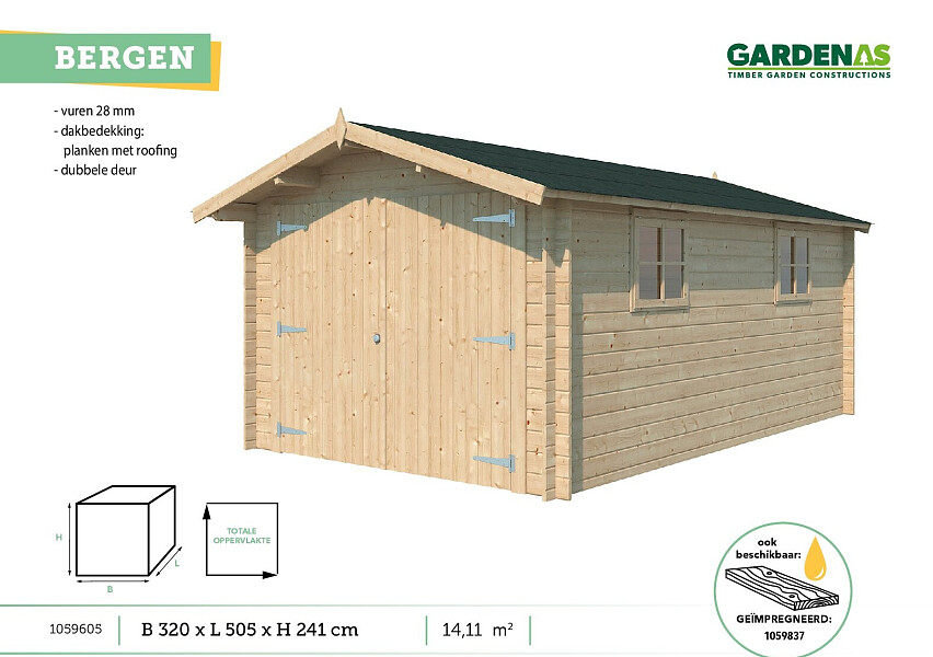 Gardenas Bergen garage 505x320x241 cm hout