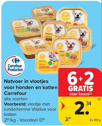 Natvoer in vlootjes voor honden en katten Carrefour