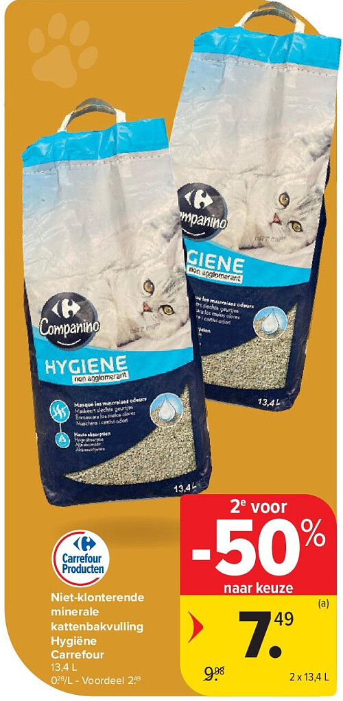Niet-klonterende minerale kattenbakvulling Hygiëne Carrefour