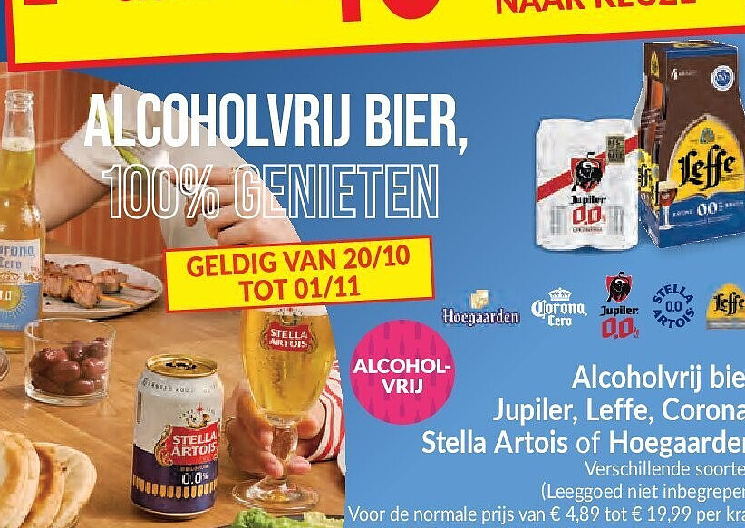 Alcoholvrij bier Jupiler, Leffe, Corona, Stella Artois of Hoegaarden
