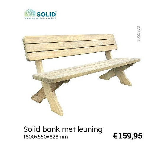 Solid bank met leuning 1800x550x828mm