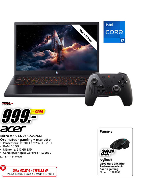 Acer Nitro V 15 ANV15-52-744E Ordinateur gaming + manette