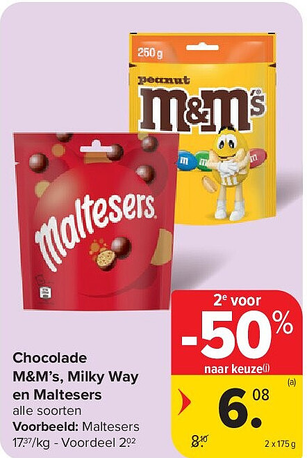 Chocolade M&M’s, Milky Way en Maltesers