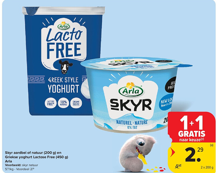 Skyr aardbei of natuur (200 g) en Griekse yoghurt Lactose Free (450 g) Arla