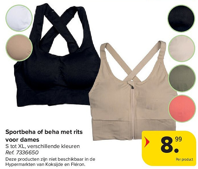 Sportbeha of beha met rits voor dames