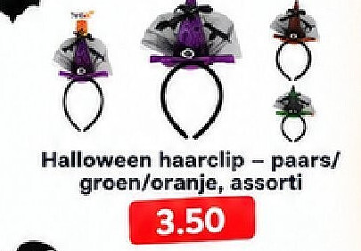 Halloween haarclip - paars/ groen/oranje, assorti