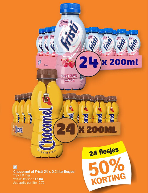 Chocomel of Fristi 24 x 0.2 literflesjes