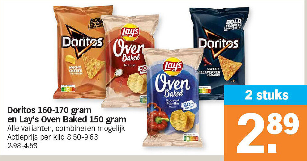 Doritos 160-170 gram en Lay's Oven Baked 150 gram