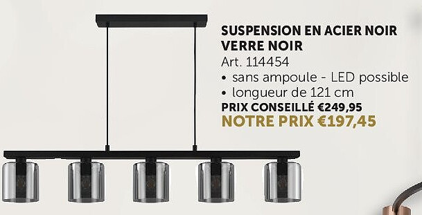 SUSPENSION EN ACIER NOIR VERRE NOIR