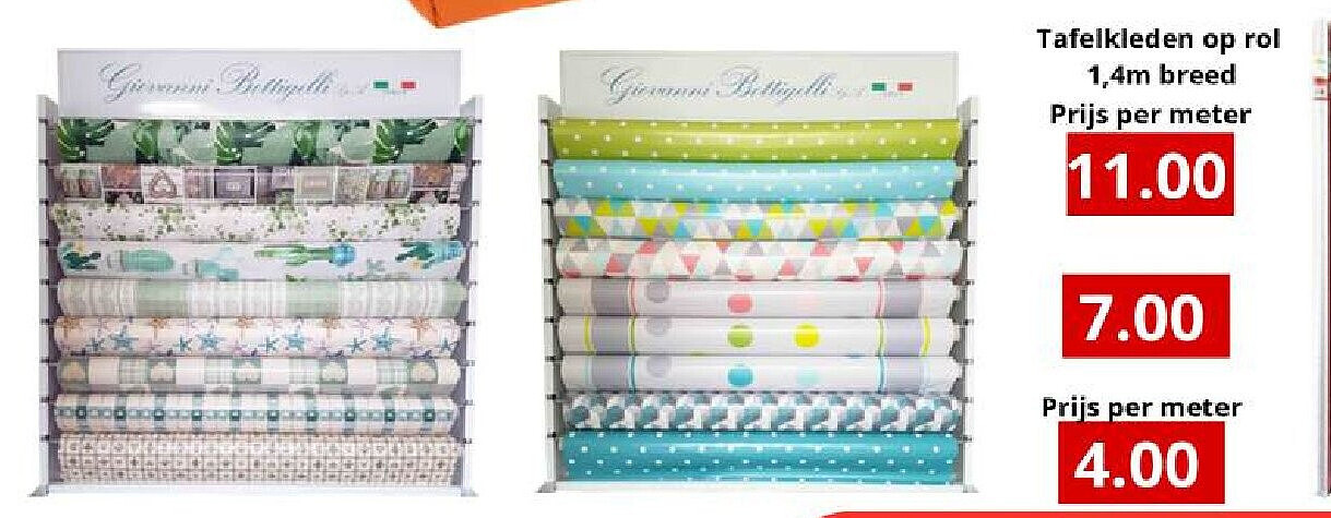 Tafelkleden op rol 1,4m breed Prijs per meter