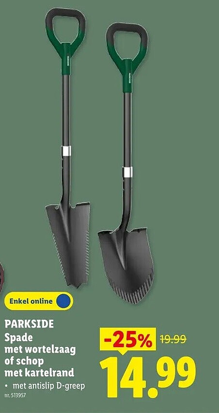 Spade met wortelzaag of schop met kartelrand