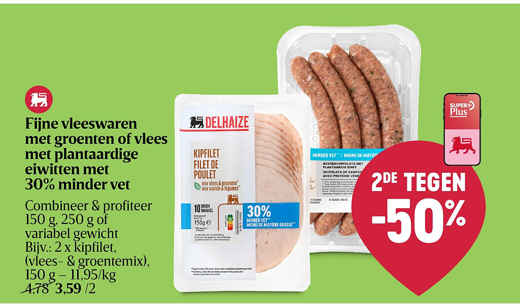 Fijne vleeswaren met groenten of vlees met plantaardige eiwitten met 30% minder vet