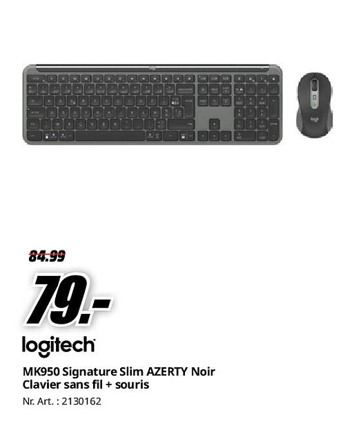 MK950 Signature Slim AZERTY Noir Clavier sans fil + souris
