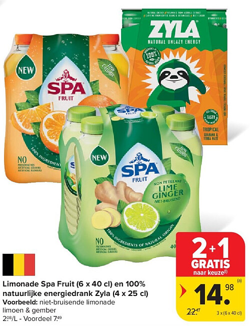 Limonade Spa Fruit (6 x 40 cl) en 100% natuurlijke energiedrank Zyla (4 x 25 cl)