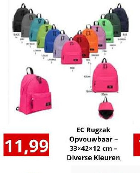 EC Rugzak Opvouwbaar - 33×42×12 cm Diverse Kleuren