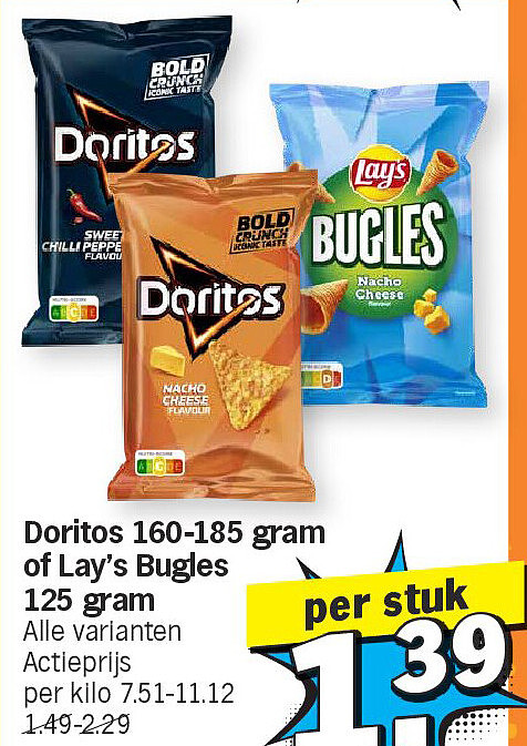 Doritos 160-185 gram of Lay's Bugles 125 gram