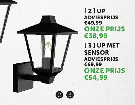 WANDLAMP ZWART [ 3 ] UP MET SENSOR