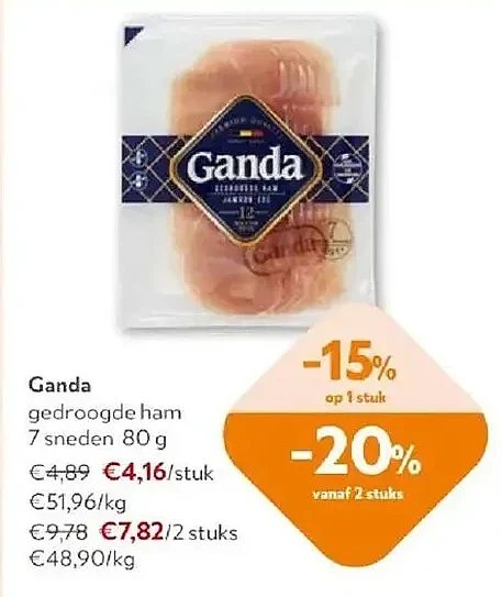 Ganda gedroogde ham 7 sneden 80 g
