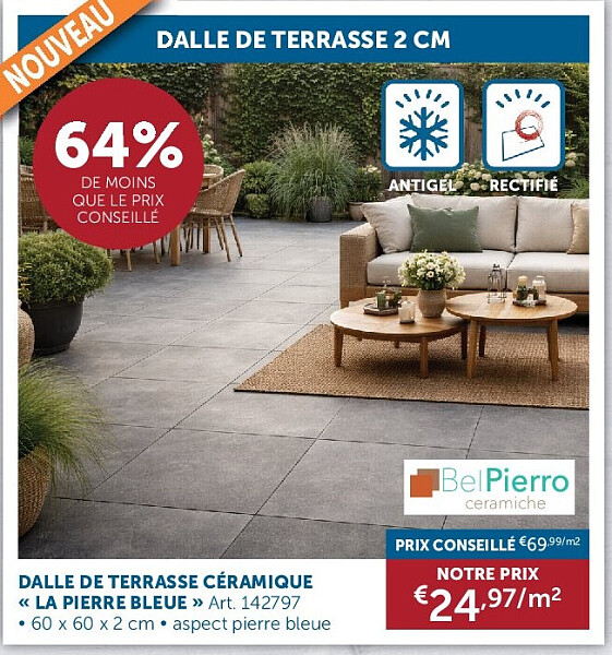 DALLE DE TERRASSE CÉRAMIQUE « LA PIERRE BLEUE »