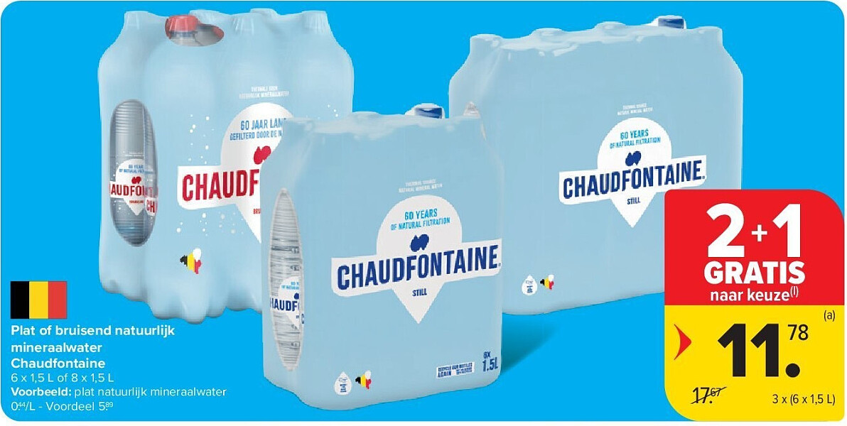 Plat of bruisend natuurlijk mineraalwater Chaudfontaine