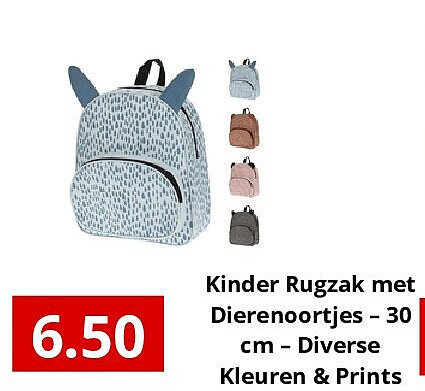 Kinder Rugzak met Dierenoortjes – 30 cm – Diverse Kleuren & Prints