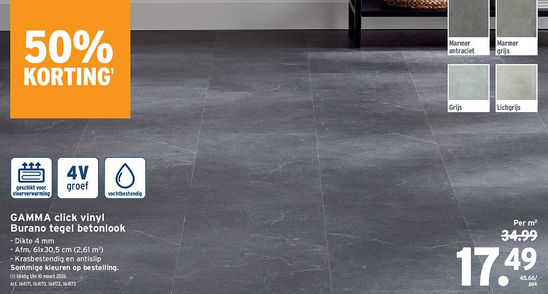 GAMMA click vinyl Burano tegel betonlook