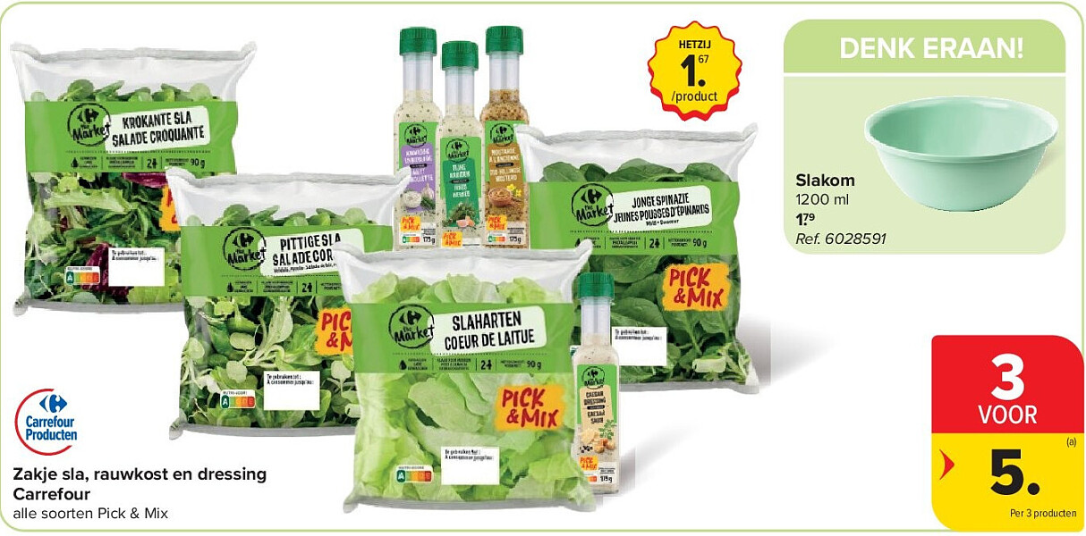 Zakje sla, rauwkost en dressing Carrefour