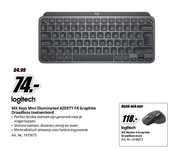 MX Keys Mini Illuminated AZERTY FR Graphite Draadloos toetsenbord
