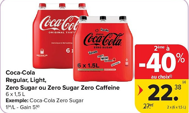 Coca-Cola Regular, Light, Zero Sugar ou Zero Sugar Zero Caffeine 2 x (6 x 1,5 L)