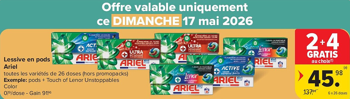 Lessive en pods Ariel 6 x 26 doses