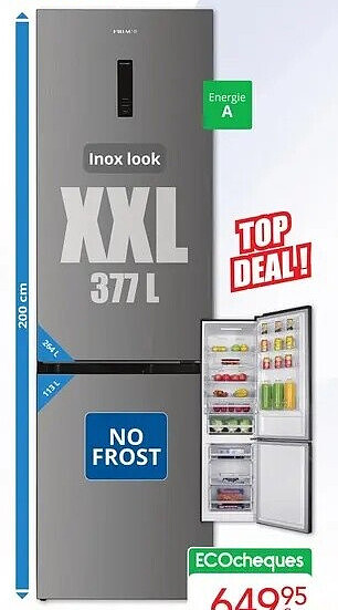 FRIAC koel/vries combinatie UD3710XNF Inox look XXL 377 l