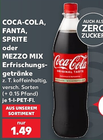 Coca-Cola, Fanta, Sprite oder Mezzo Mix Erfrischungsgetränke