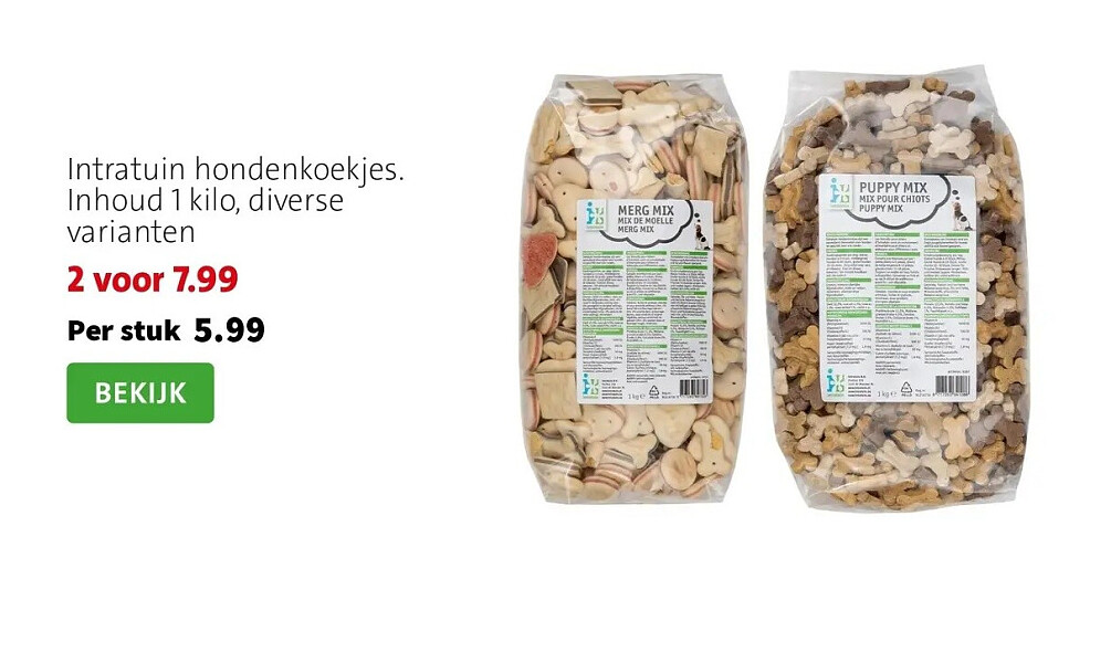 Intratuin hondenkoekjes. Inhoud 1 kilo, diverse varianten