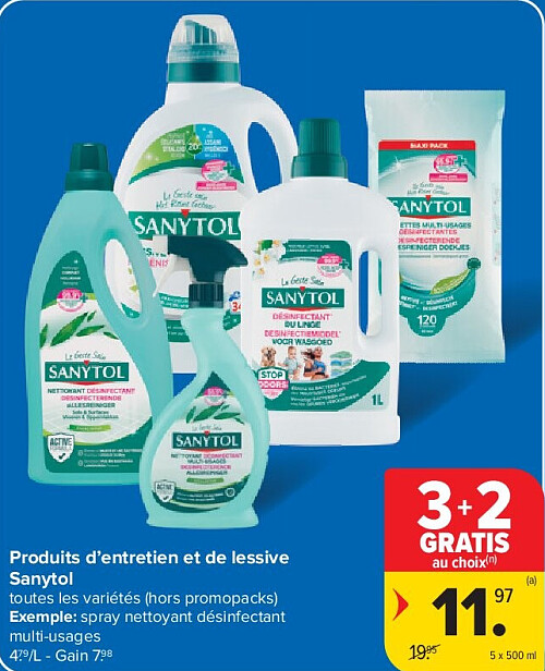 Produits d’entretien et de lessive Sanytol 5 x 500 ml