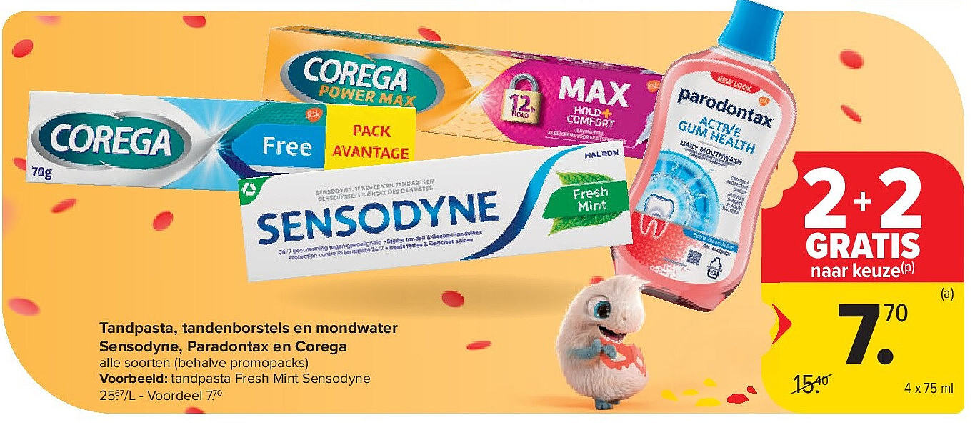 Tandpasta, tandenborstels en mondwater Sensodyne, Paradontax en Corega