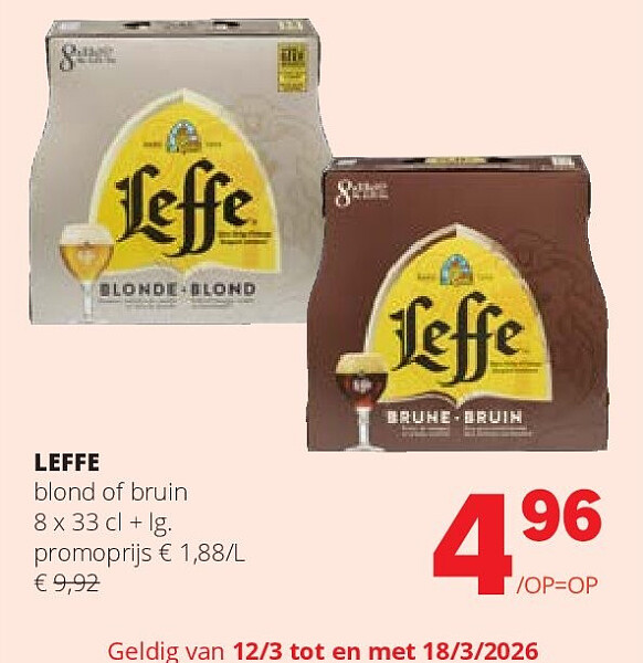 LEFFE blond of bruin 8 x 33 cl + lg.