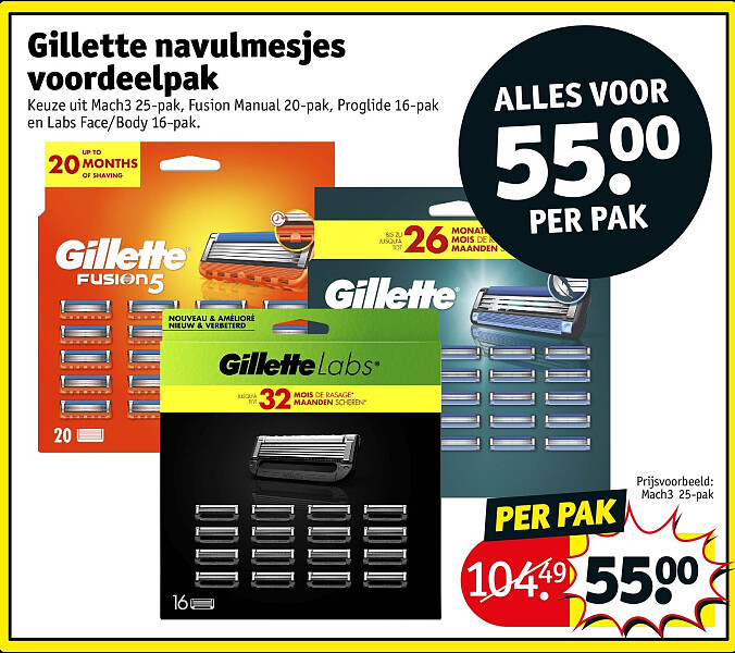 Gillette navulmesjes voordeelpak Keuze uit Mach3 25-pak, Fus
