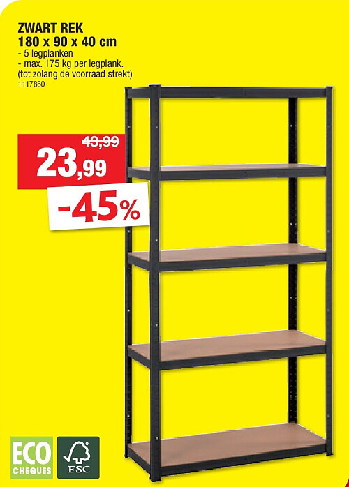 ZWART REK 180 x 90 x 40 cm