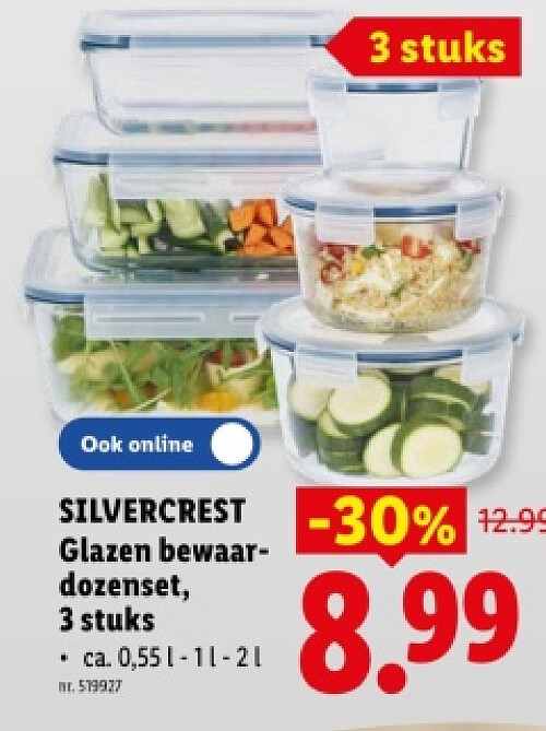 Glazen bewaardozenset, 3 stuks