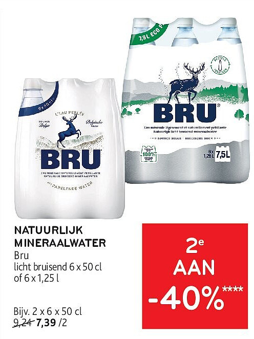 NATUURLIJK MINERAALWATER Bru licht bruisend 6 x 50 cl of 6 x 1,25 l