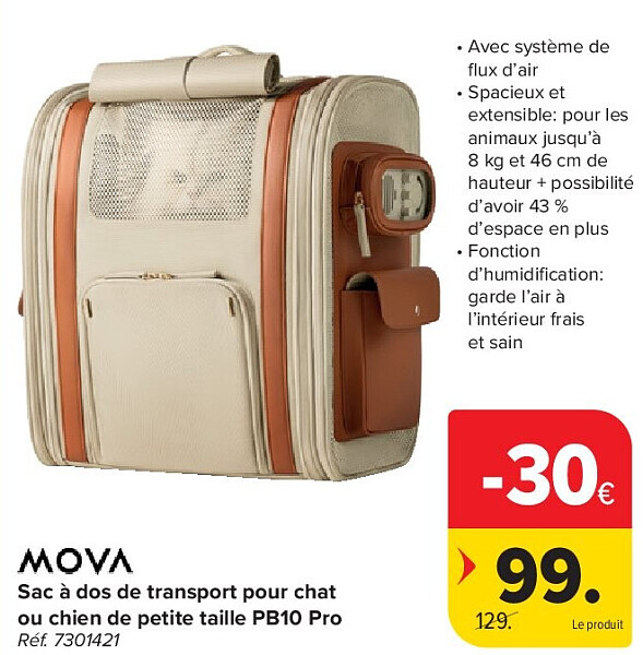 MOVA Sac à dos de transport pour chat ou chien de petite taille PB10 Pro