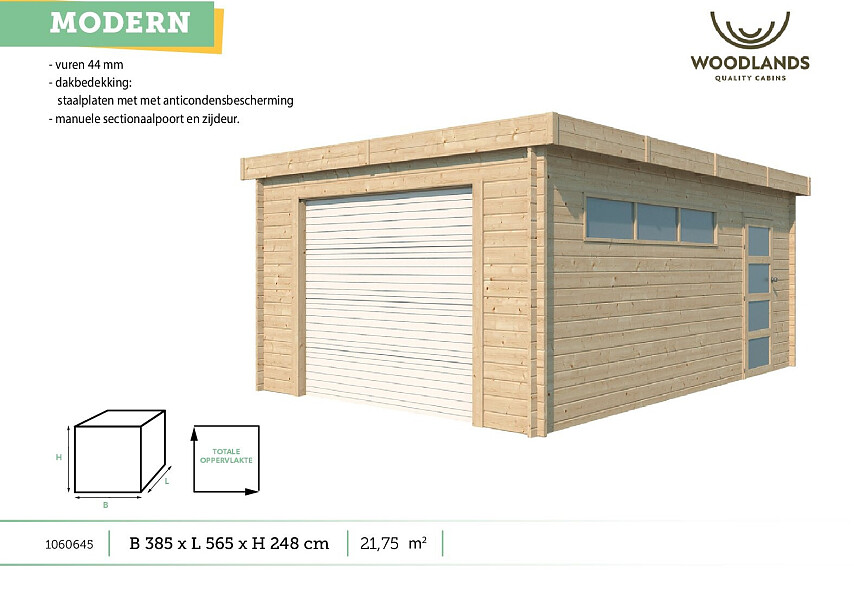 Woodlands Modern garage 565x385x248,3 cm hout