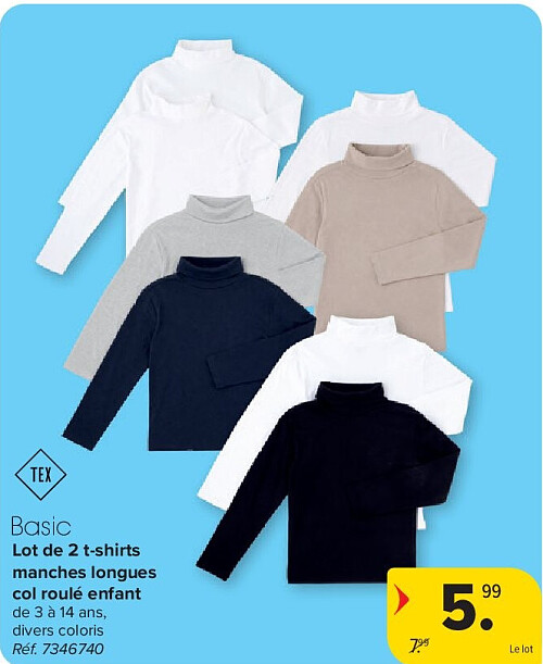 Lot de 2 t-shirts manches longues col roulé enfant