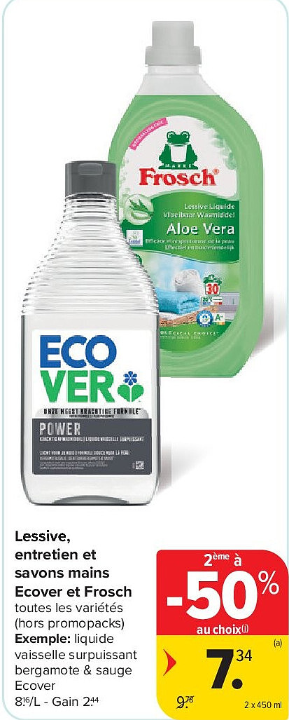 Lessive, entretien et savons mains Ecover et Frosch 2 x 450 ml