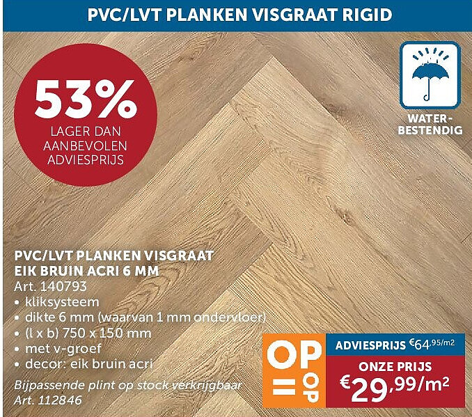 PVC/LVT PLANKEN VISGRAAT EIK BRUIN ACRI 6 MM