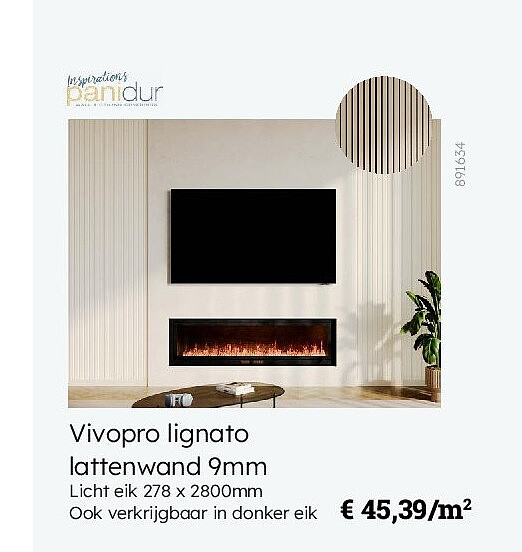Vivopro lignato lattenwand 9mm Licht eik 278 x 2800mm Ook verkrijgbaar in donker eik