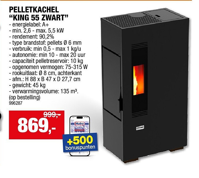 PELLETKACHEL “KING 55 ZWART”