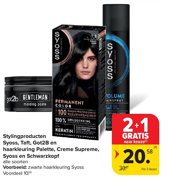 Stylingproducten Syoss, Taft, Got2B en haarkleuring Palette, Creme Supreme, Syoss en Schwarzkopf