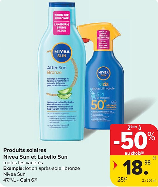 Produits solaires Nivea Sun et Labello Sun 2 x 200 ml