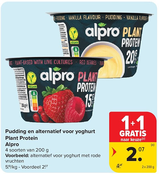 Pudding en alternatief voor yoghurt Plant Protein Alpro